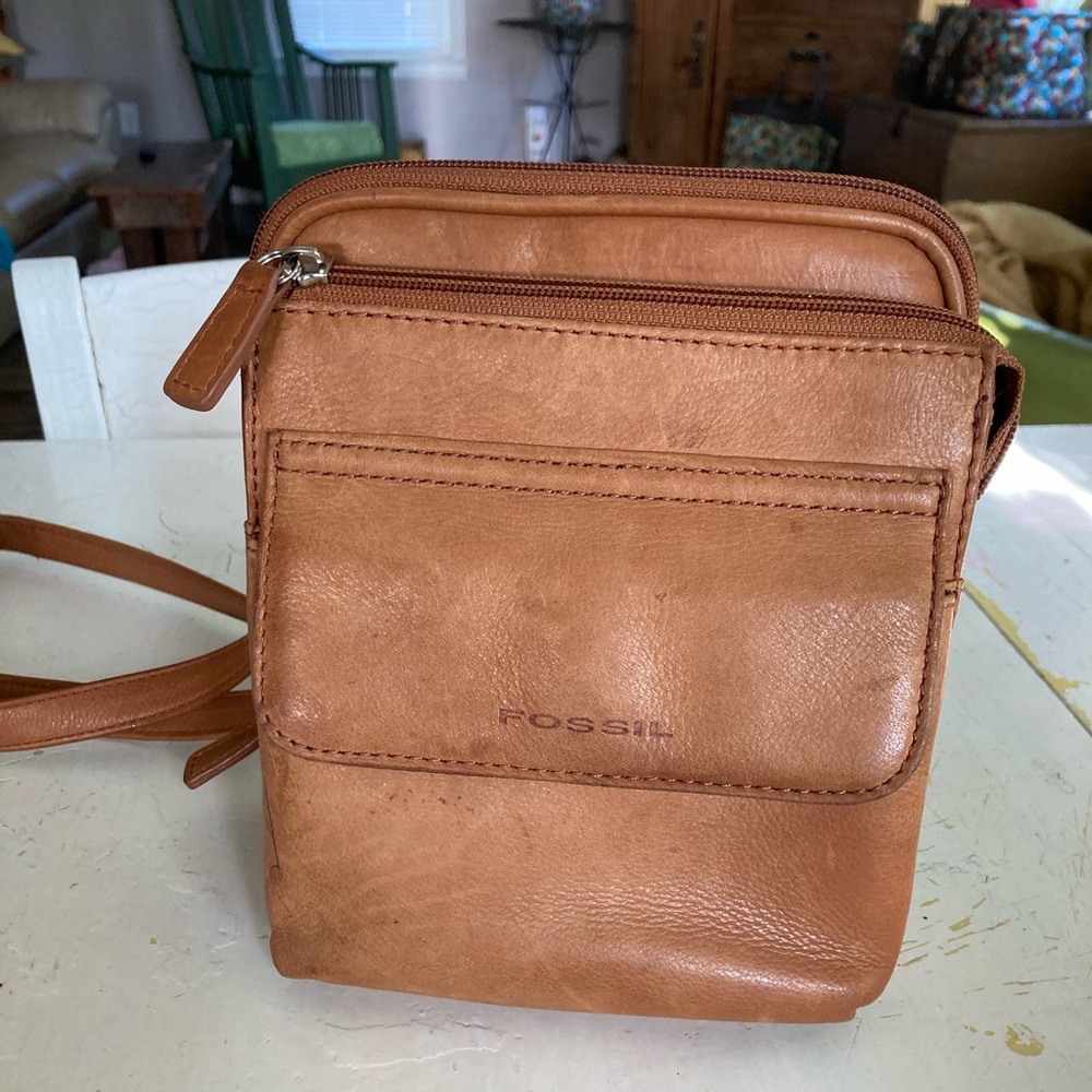 Fossil Brown Leather Square Crossbody Bag